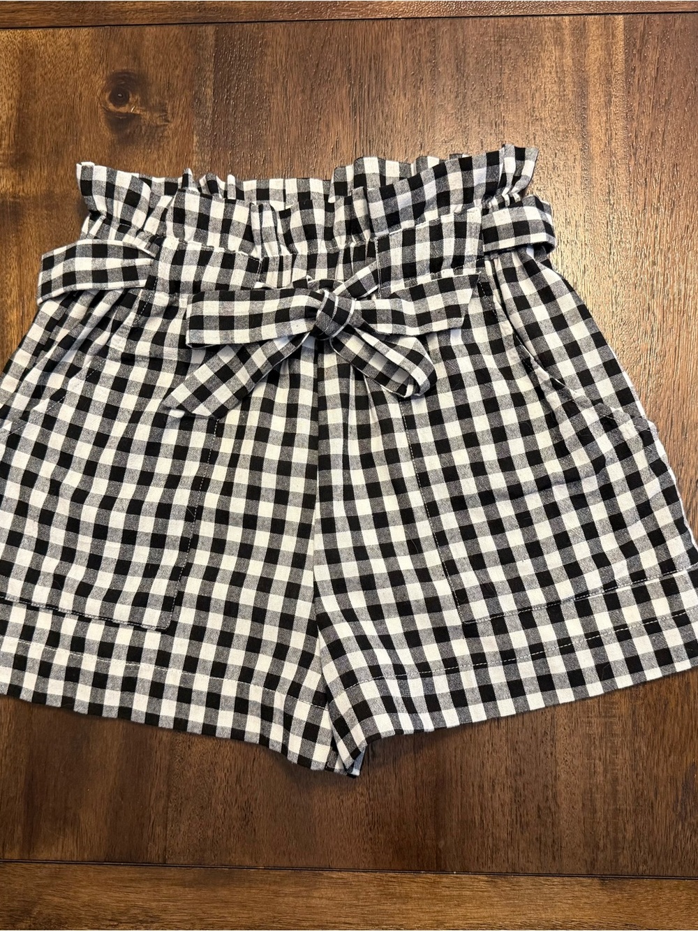 HYFVE Black & White Gingham Paperbag Waist Women's Shorts Sz Small EUC